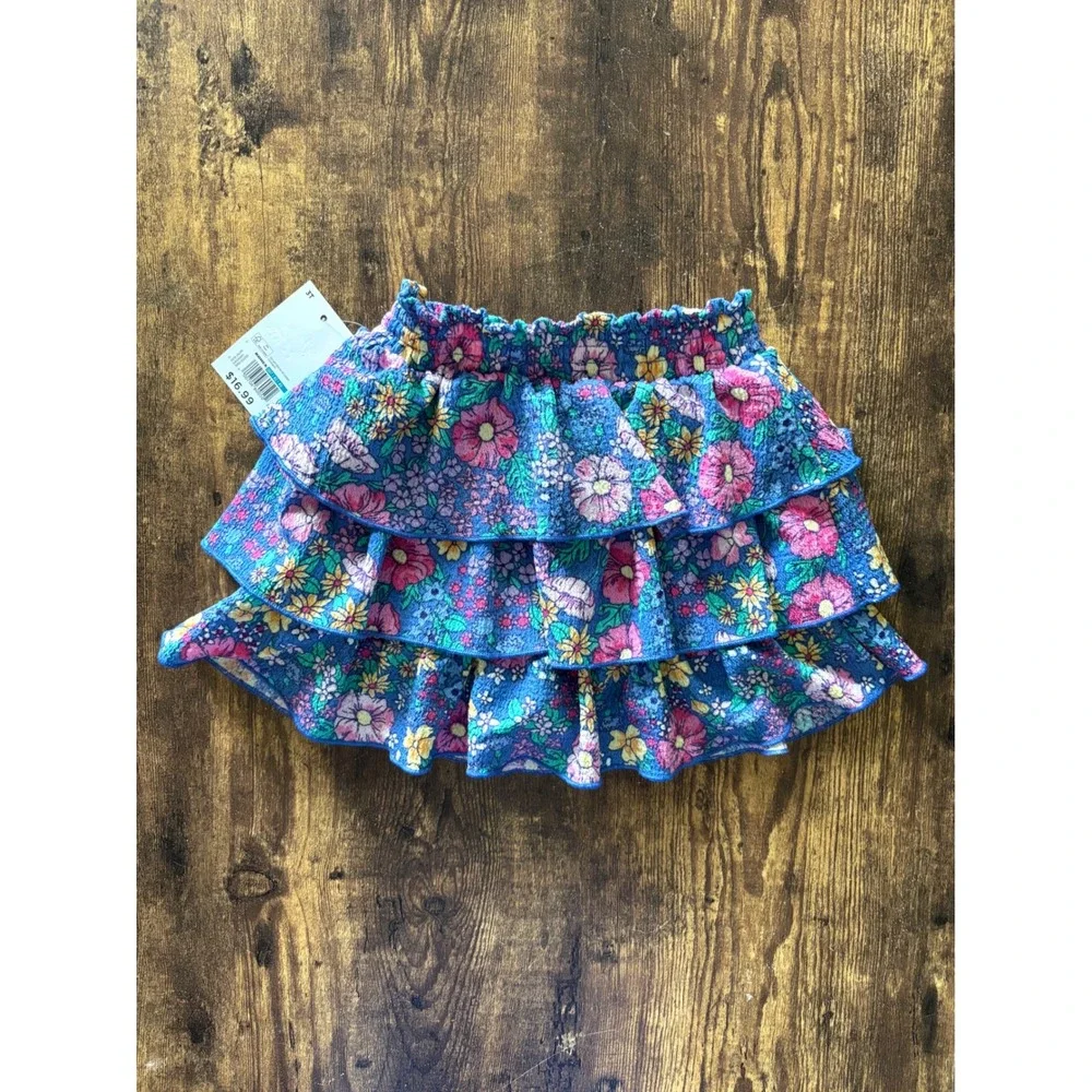 Jumping Beans Girls Blue Floral Tiered Ruffle Skirt Size 3T NWT